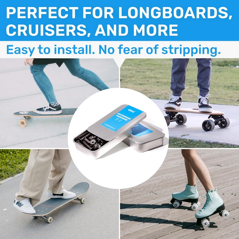 Elos مكونات لوح التزلج إيلوس مجموعة قفل صواميل لوح التزلج. 1.1 بوصة براغي ألين مغمورة مع صامولة نيلوك لمكونات شاحنة اللوح الطويل. قوية وخالية من الصدأ. (9 براغي و 9 صواميل) - Image 5